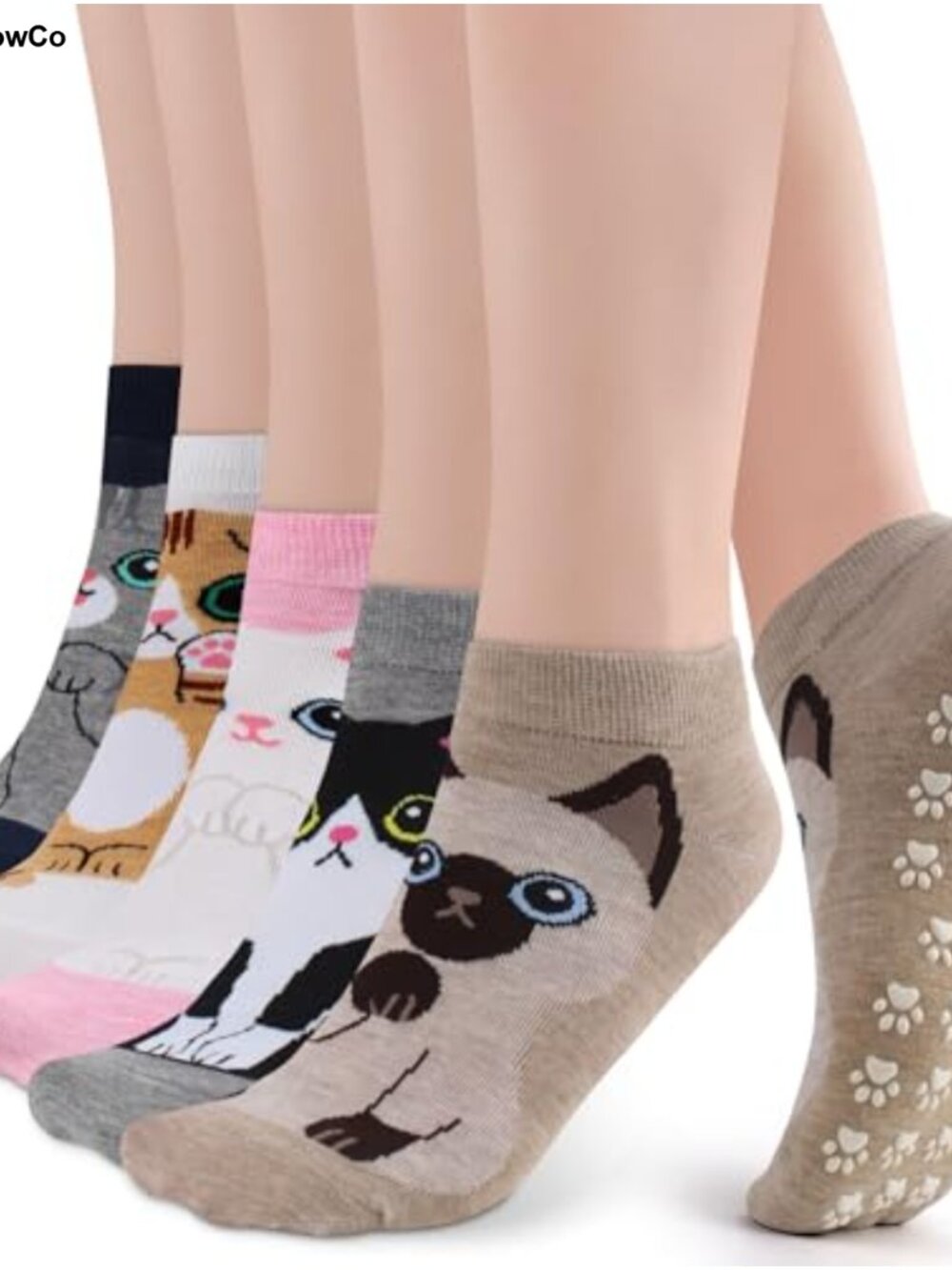 5 Pack Non Slip Grippy Socks Pilates Yoga Barre Hospital Cat Grip Footies